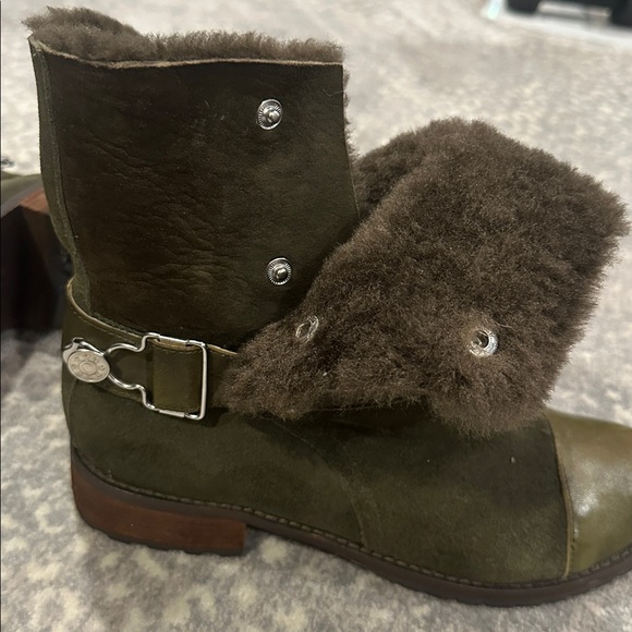 MATT BERNSON REAL SHEEPSKIN SHEARLING ARMY GREEN BOOTS SIZE 7.5 - Picture 12 of 13